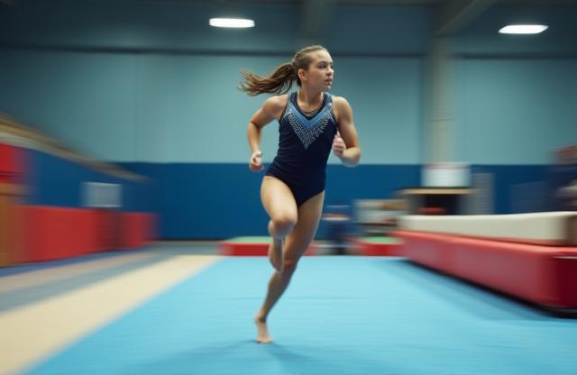 Gymnast running towards the vault during practice